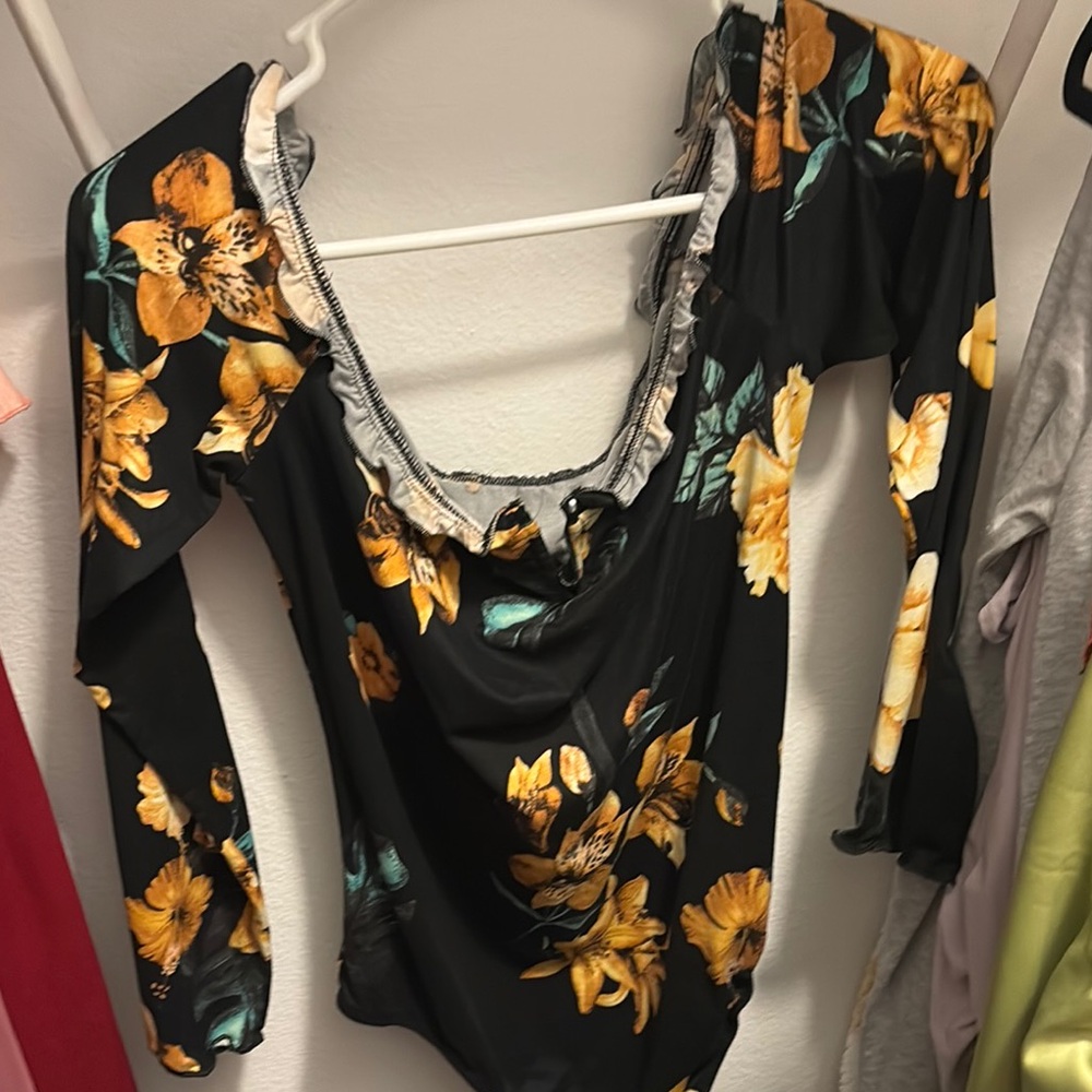 Floral Black and Yellow Women's Top